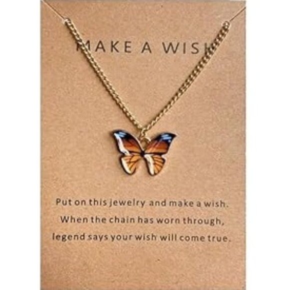 Jewelry - ❤️3/$10❤️Make a Wish Dainty Butterfly Necklaces with Message Cards-Yellow/Orange